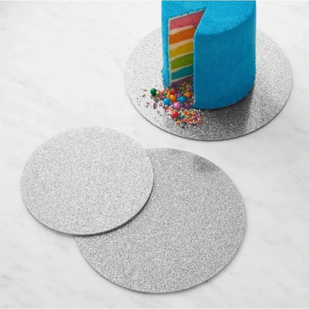 Williams Sonoma Flour Shop Cake Boards Set Of 3 Round Silver Metallic Display Bd